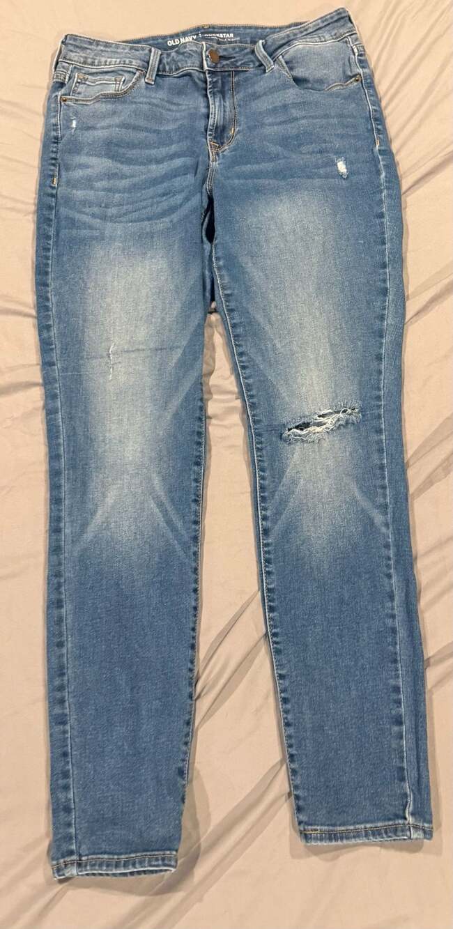 Youth Old Navy Rockstar Mid-Rise Distressed Skinny Jeans Size 8 Short Blue